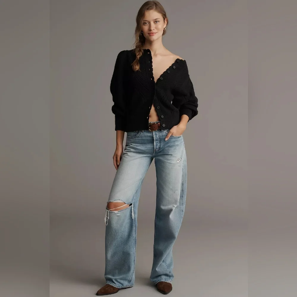 Anthropologie Pointelle Scalloped Cardigan Sweater - Picture 2 of 3